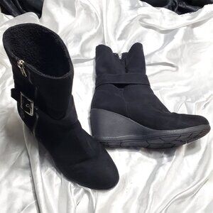 US POLO ASSN black suede wedge heel faux wool lined winter boots  OPHELIA SZ 9.5